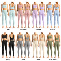 Conjunto Deportivo de 2 Piezas para Mujer, Leggings de Yoga de Cintura Alta con Frente Sólido, Transpirables, Ecológicos, de Secado Rápido, Nailon y Spandex