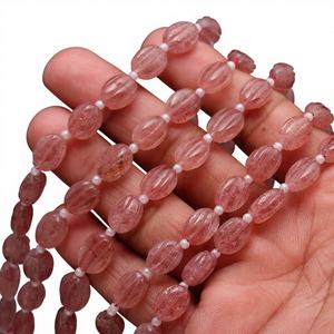 Perles ovales sculptées en quartz rose AAA, pierres précieuses naturelles sculptées à la main pour la création de bijoux, sculptures en quartz rose, 8 pouces - Product Image 1