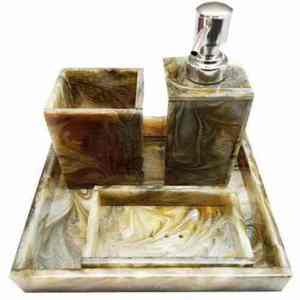 Modern White Resin <b>Bathroom</b> <b>Accessories</b> <b>Set</b> Easy-to-Clean Rectangle Soap Dispenser and Tumbler Tray - Product Image 6