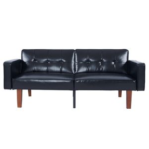 Divano Letto Futon Moderno Mid-Century con Schienale Trapuntato, Divano Reclinabile Regolabile, Gambe in Legno e Metallo, Divano Letto in Pelle PU - Product Image 5