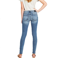 Jean en denim droit délavé pour femme, coupe classique, en coton, extensible, imperméable et respirant, bleu
