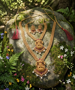 DIVYORO PEACOCK LAKSHMI HARAM Parure Collier et Boucles d'Oreilles Plaqué Or Cuivre et Laiton Style Classique pour Femme Mariage Fiançailles Soirée - Product Image 4