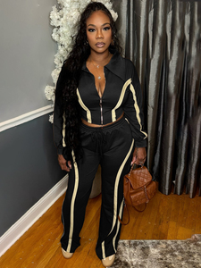 Wholesale Women 2 Piece Tracksuit Set Crop Zip Jacket and Jogger <b>Pants</b> Sportswear Fitness Outfit Casual Activewear Custom Logo - Product Image 3