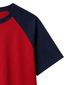 Camiseta raglan roja y azul marino para hombre, de manga corta, cuello redondo, algodón, personalizada, informal, estilo urbano, con bloques de color. - Product Image 4