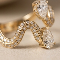 Bague serpent ondulée en or jaune 10k 14k 18k plaqué or, sertie de deux diamants de laboratoire taille poire scintillants, style ethnique