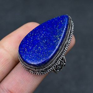 Gorgeous Hot Selling Faceted <b>Lapis</b> <b>Lazuli</b> <b>Ring</b> Handmade 925 Sterling Silver Plated Pear Luxury Premium Grade Vintage Jewelry - Product Image 4