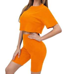 Conjunto de Shorts para Mujer, Logotipo Personalizado, Color Sólido, Conjunto de 2 Piezas, Ropa de Verano, Largo por Encima de la Rodilla - Product Image 3