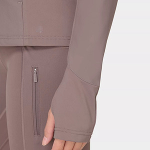 Veste de yoga pour femme à col montant et fermeture éclair intégrale, couleur unie, respirante, en spandex et polyester, à manches longues, haut de sport - Product Image 5