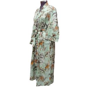 Kimono traditionnel indien fait main 100% coton, imprimé animal, col en V, fermeture à ceinture, respirant, robes d'été pour femmes, paréo de plage - Product Image 4