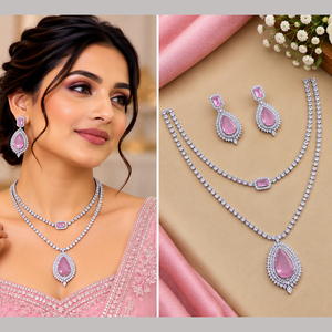 Juego de Collar y Aretes JeweleMarket para Mujer, Chapado en Plata, con Cristales de Imitación, Estilo Étnico, para Boda, Compromiso, Aniversario, Regalo - Product Image 1