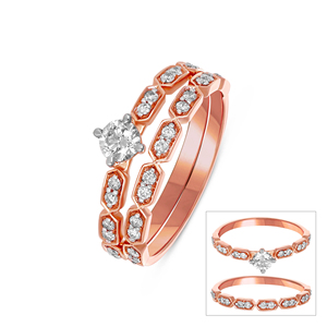 Elegante Anillo de Compromiso de Diamantes Solitarios en Oro Rosa de 18K y Conjunto Nupcial con Anillo de Boda Apilable de Diamantes a Juego - Product Image 1