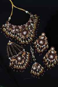 Juego de Joyería Nupcial India y Pakistaní de Lujo y Calidad Premium, Hecho a Mano con Circones, Chapado en Oro de 18K, Estilo Antiguo para Bodas, Compromisos y Fiestas - Product Image 3