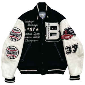Veste universitaire premium pour homme, noire et blanche, avec patchs brodés, en laine et cuir, style Letterman, avec patchs en chenille brodés - Product Image 1