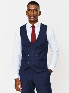 Traje de 3 Piezas Azul Marino Estilo Americano para Hombre, Corte Slim Fit, Blazer de Un Solo Pecho, Chaleco, Lana y Poliéster, Color Sólido, Cierre de Botones - Product Image 5