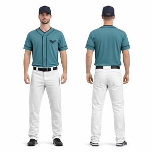 Custom Teal Baseball Uniform Set Men Jersey and Pants Team Wear Breathable Sports Baseball Kit OEM - Product Image 1