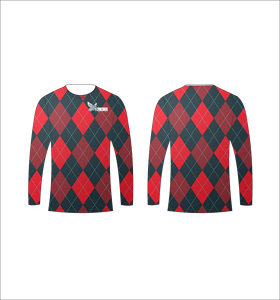 เสื้อเจอร์ซีย์แขนยาวแบบสั่งทำพิเศษ น้ำหนักเบา สำหรับนักกีฬา ลายอาร์ไกล์สีแดงและสีเทาเข้ม ผู้ผลิตเสื้อผ้าจำนวนมาก - Product Image 1