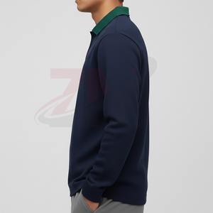 เสื้อโปโลแขนยาวผู้ชาย คอวี ผ้าฝ้าย 100% ไซส์ใหญ่ ทรงหลวม ระบายอากาศ แห้งเร็ว ทรงแบ็กกี้ - Product Image 4