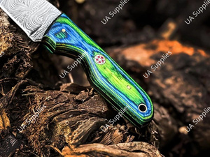 มีดเหล็กดามัสกัสคมกริบ สำหรับล่าสัตว์ ตั้งแคมป์ กิจกรรมกลางแจ้ง ด้ามไม้ปักก้า ทำมือ พกพาสะดวก ขายส่ง ODM - Product Image 4