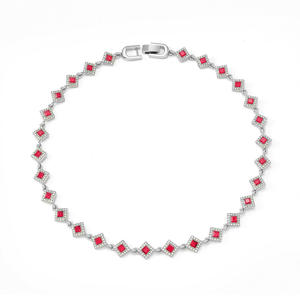 Women's S925 Silver Moissanite <b>Statement</b> <b>Necklace</b> Geometric Red Square Rhodium Plated Link Chain Party Jewelry - Product Image 5