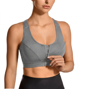 Soutien-gorge de sport pour femme à maintien élevé avec fermeture éclair frontale, dos croisé, noir, pour yoga et entraînement, design push-up ajustable - Product Image 5