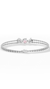 Pulsera de doble hilera con diamantes cultivados en laboratorio de corte pera y esmeralda, redondos, de color rosa claro, en conjunto con un trío celestial de diamantes, en oro de 18 quilates, joyería fina. - Product Image 4