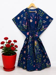 Women Floral Print Cotton <b>Kaftan</b> Dress | Handmade Lounge Wear <b>Beach</b> Cover Up Resort Maxi <b>Kaftan</b> - Product Image 1