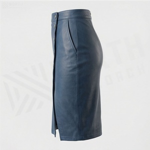 Jupe crayon en similicuir taille haute pour femme, longueur genou, couleur unie, boutonnée devant, style minimaliste, toutes saisons - Product Image 3