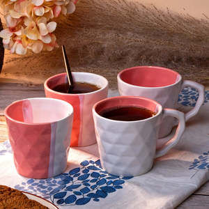 <b>Set</b> of 6 Pastel Ceramic Diamond <b>Tea</b> <b>Cup</b> and Saucers Durable 200ml Espresso <b>Cups</b> with 80ml Capacity BPA Certified - Product Image 2