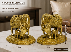 Idole artisanale en laiton pur plaqué or, paire de veaux, 8x5x6,5 cm, 100% laiton, Gau Mata Murti, décoration de temple Puja, art spirituel, cadeau - Product Image 3