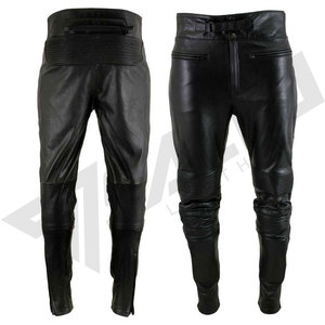 Pantalon de moto en cuir noir pour homme SALVA LEATHER, taille haute, fermeture éclair, coupe droite, imperméable, léger, poches, pour l'hiver - Product Image 3