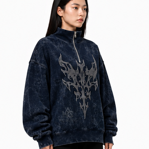 Sudadera Oversize de Felpa/Algodón con Lavado Ácido, Cuello Alto Simulado, Hombros Caídos, Color Negro, Premium, Estilo Urbano de Invierno, Más Vendida - Product Image 3