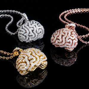 Collier Pendentif Cerveau Micro-Pavé pour Homme, Hip Hop, en Moissanite CZ, Plaqué Or et Argent, Bijoux Anatomiques Streetwear, Briva Jewels BP-97 - Product Image 1