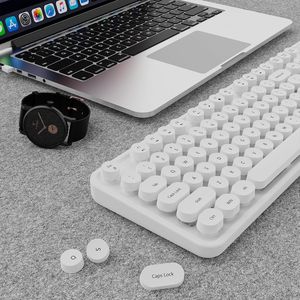 Ergonomic Full Size <b>Wireless</b> Keyboard Mouse Combo Retro Round Keycaps Compatible with Windows <b>PC</b> for Typing - Product Image 2