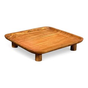 Wooden Pedestal Cake Stand Rustic Rectangular Serving Tray Decorative Risers for <b>Kitchen</b> Bathroom Home Decor - Product Image 2