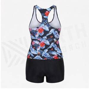 Women's Floral Print Racerback Tankini Set With Shorts Quick Dry Swimwear Two Piece Beachwear - Product Image 3
