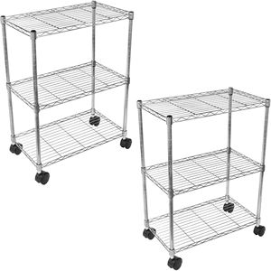 Set di 2 Scaffali in Filo Metallico a 3 Ripiani Regolabili con Ruote, 61 cm di Profondità x 35 cm di Larghezza x 76 cm di Altezza - Product Image 1