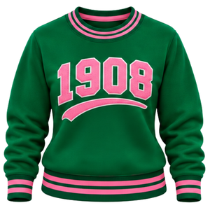 เสื้อสเวตเชิ้ตผ้าริบสีเขียวสำหรับผู้หญิง แต่งตัวอักษรเชนีล คอกลม แขนยาว สไตล์ลำลอง แบบวาร์ซิตี้ เสื้อผ้าผู้หญิงสั่งทำได้ - Product Image 1