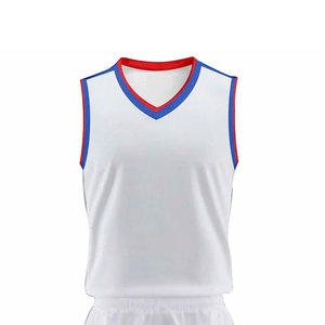 Ensemble de maillots de basket personnalisés sublimés blancs à col en V sans manches, respirants et anti-humidité, 100 % polyester, unisexe adulte, athlétique - Product Image 4