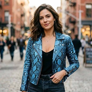 เสื้อแจ็คเก็ตหนังงูหลามลายสก็อตสำหรับผู้หญิง ระบายอากาศได้ดี สไตล์บอมเบอร์ เสื้อแจ็คเก็ตสไตล์ไบค์เกอร์สำหรับฤดูหนาว เสื้อแจ็คเก็ตหนัง - Product Image 5