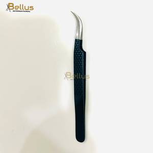 Bellus International High Quality Black Stainless Steel Eyelash Tweezers Curved Smooth Fiber Tip Strong Grip Professional <b>Lash</b> - Product Image 5