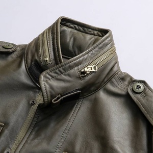 Veste de chasse décontractée d'hiver pour homme en cuir de vache véritable, noire, col montant, fermeture éclair, à capuche, matelassée, grande taille, en cuir véritable, coupe-vent - Product Image 4