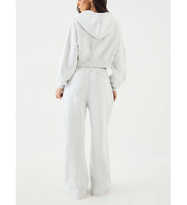 Modest Sexy Lady Crop Sweatsuit Custom 3D Embroidery Long Sleeve Jacket ODM OEM Straight Leg Sweatpants Cotton <b>Fleece</b> 2PCS Set - Product Image 2