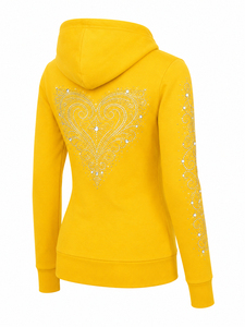 Sudadera con capucha y cremallera con logo frontal de diamantes de imitación, transpirable, con cristales brillantes, manga larga, informal, suave y cálida, tipo chaqueta de verano - Product Image 3