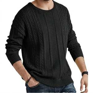 Suéter de punto trenzado extragrande para hombre con cremallera, jersey de algodón de manga regular, antiarrugas, cálido para invierno - Product Image 3