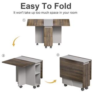 Set Tavolo da Pranzo Pieghevole Estensibile Regolabile a 5 Pezzi con 4 Sedie per 4 Persone, Tavolo da Cucina/Sala da Pranzo in Legno con Piano Ribaltabile da 55 Pollici - Product Image 6