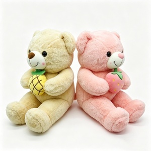 Ensemble de 2 ours en peluche personnalisés, ours beige avec ananas en peluche, ours rose avec fraise en peluche - Product Image 3