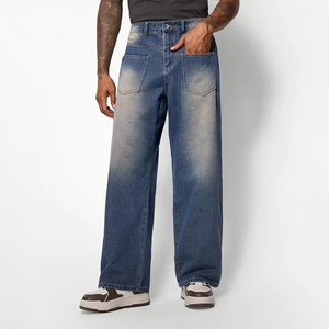 Jeans de Mezclilla para Hombre, 100% Algodón, Estilo Urbano, Desgastados, Anchos y Holgados, Jeans de Pierna Ancha para Hombre - Product Image 1