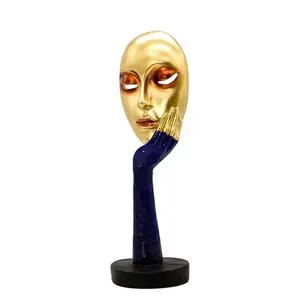 Statue en résine artistique abstraite Femme réfléchissante Visage doré Modèle Figurine émotionnelle Décoration d'intérieur - Product Image 2