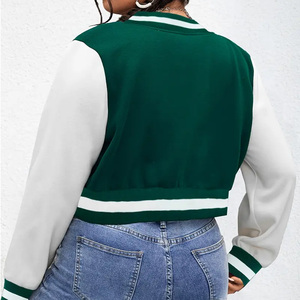 Green White Contrast lettermen <b>Jacket</b> Full <b>Sleeve</b> <b>Short</b> Length Button Closure Women's Letter Logo Embroidered <b>Jacket</b> - Product Image 5