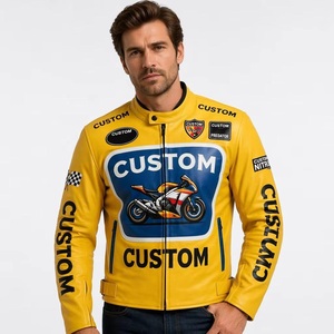 Chaqueta Bomber de Invierno Personalizada para Hombre, de Cuero Genuino Amarillo, Impermeable, con Estampado en Relieve, Cierre de Cremallera, Cuello Alto y Diseños con Parches - Product Image 1